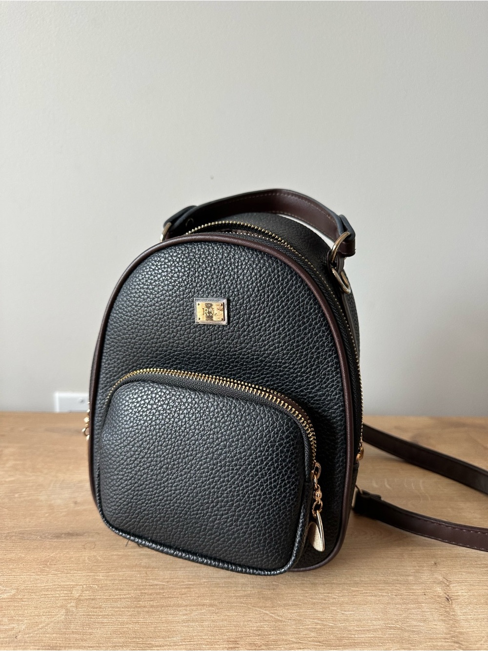 Black Pebbled Leather Mini Backpack